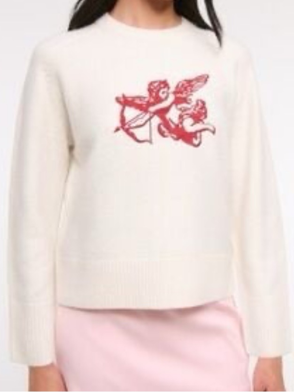 A&F Ivory Crewneck Sweater with Red Cherub Embroidery